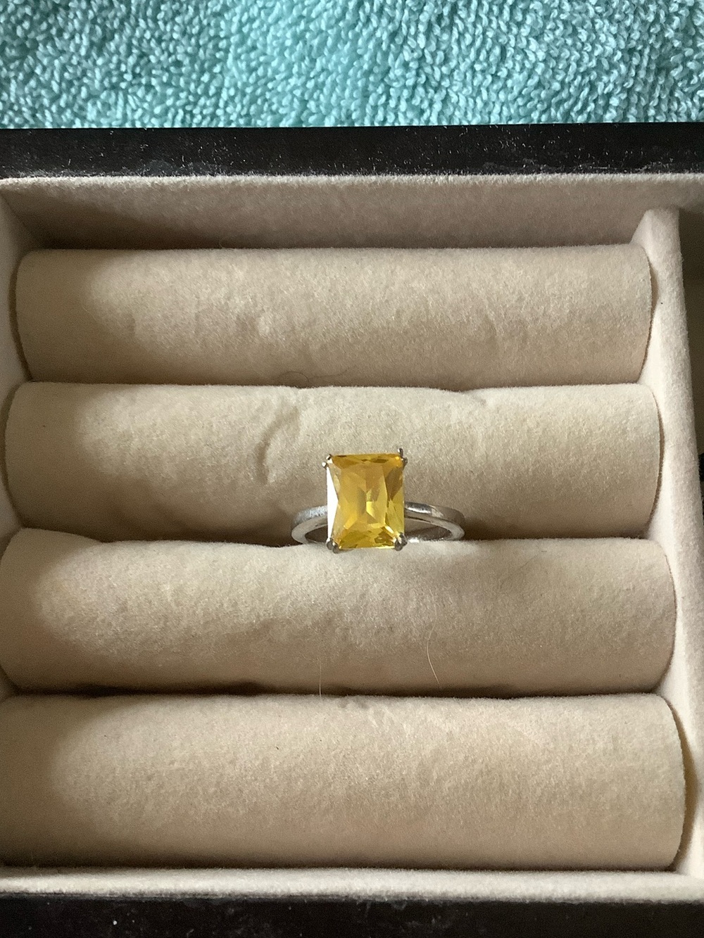 Yellow Emerald-Cut Crystal Ring - Silver Band